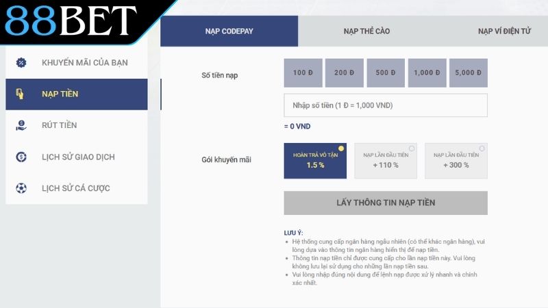 Hướng Dẫn Cách Nạp Tiền 88Bet Chi Tiết Cho Game Thủ Cá Cược Điều kiện tiên quyết để cập nhật số dư thành công