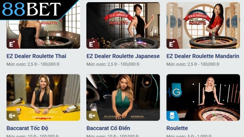 Live Casino 88Bet - Sảnh Cá Cược Đẳng Cấp Vô Vàn Thắng Lớn Tuyển tập game live casino 88Bet được yêu thích nhất